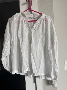 Madewell White Smocked-Neck Blouse